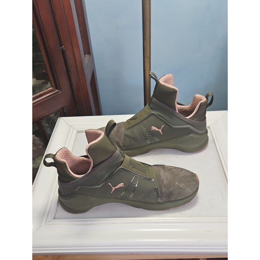 Puma Olive Green & Blush Fearce Nubuck Slip-On Sneakers Women's 9.5